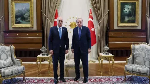 Cumhurbaşkanı  Erdoğan, TBMM Başkan Kurtulmuş’u Cumhurbaşkanlığı Külliyesi’nde kabul etti
