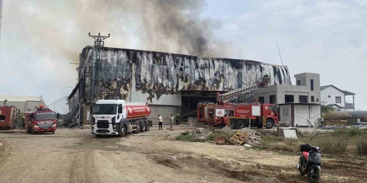Mersin’de pamuk fabrikası deposunda yangın, ekipler müdahale ediyor